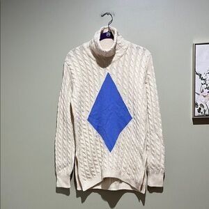 🎆Tory Burch Cream Turtleneck Sweater with Blue Accent